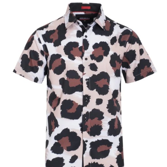 Perruzo Other - NWT Perruzo Men's Cheetah Print Stretch Short-Sleeve Shirt Button-Up Size XL